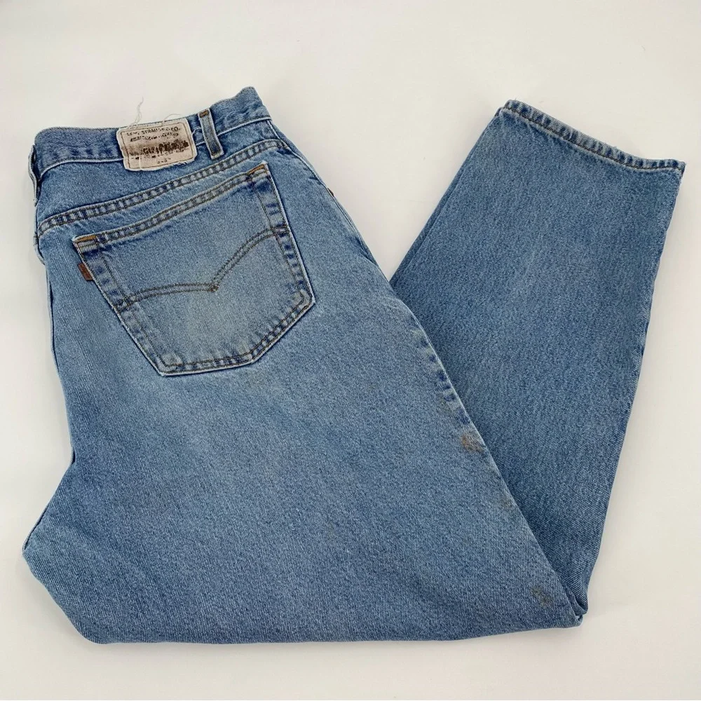 Levi’s Jeans Men’s 40x30 Blue 545 VTG 90s Brown Tab LOOSE Batwing Stains Flaws